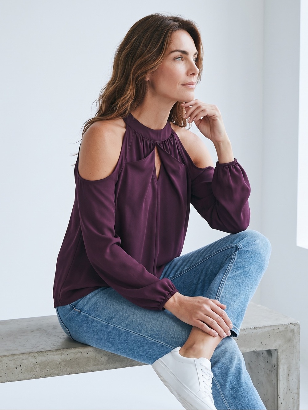 BOLD elements Burgundy Cold Shoulder Blouse
